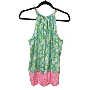 Lilly Pulitzer Tropical Green and Pink Halter / Tank Top